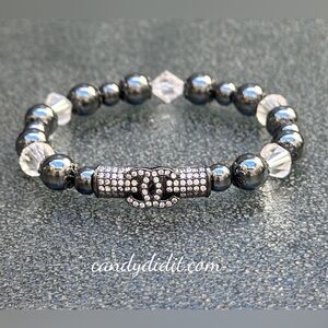 Beautiful NWT Handmade Double C Hematite Bracelet With Pave Gunmetal Tube Bead